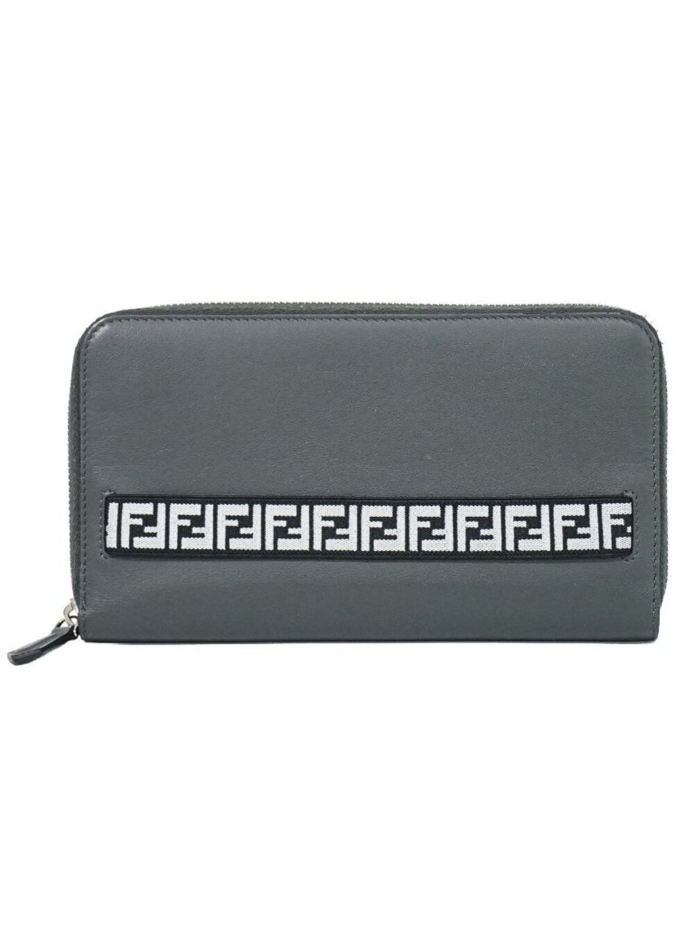 Fendi Zucca Zip Around Wallet Travel Leather Gray